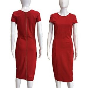 NWT Felicity & Coco Red Midi Dress Size M Zipper Back Knee Length Bodycon Crew